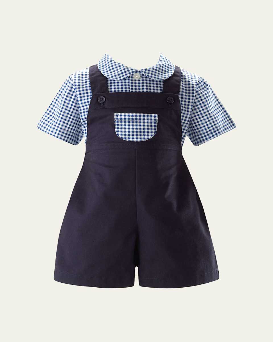 Boy's Gingham-Print Shirt & Dungaree Set, Size 6M-
